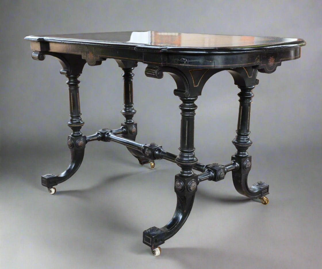 Victorian Burr Walnut and Ebonised Writing Table