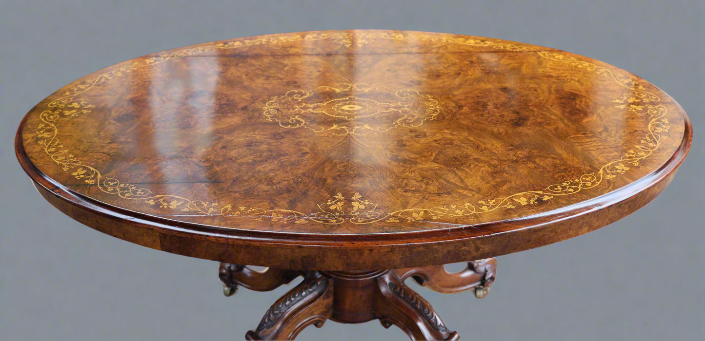 Victorian inlaid burr walnut Loo Table