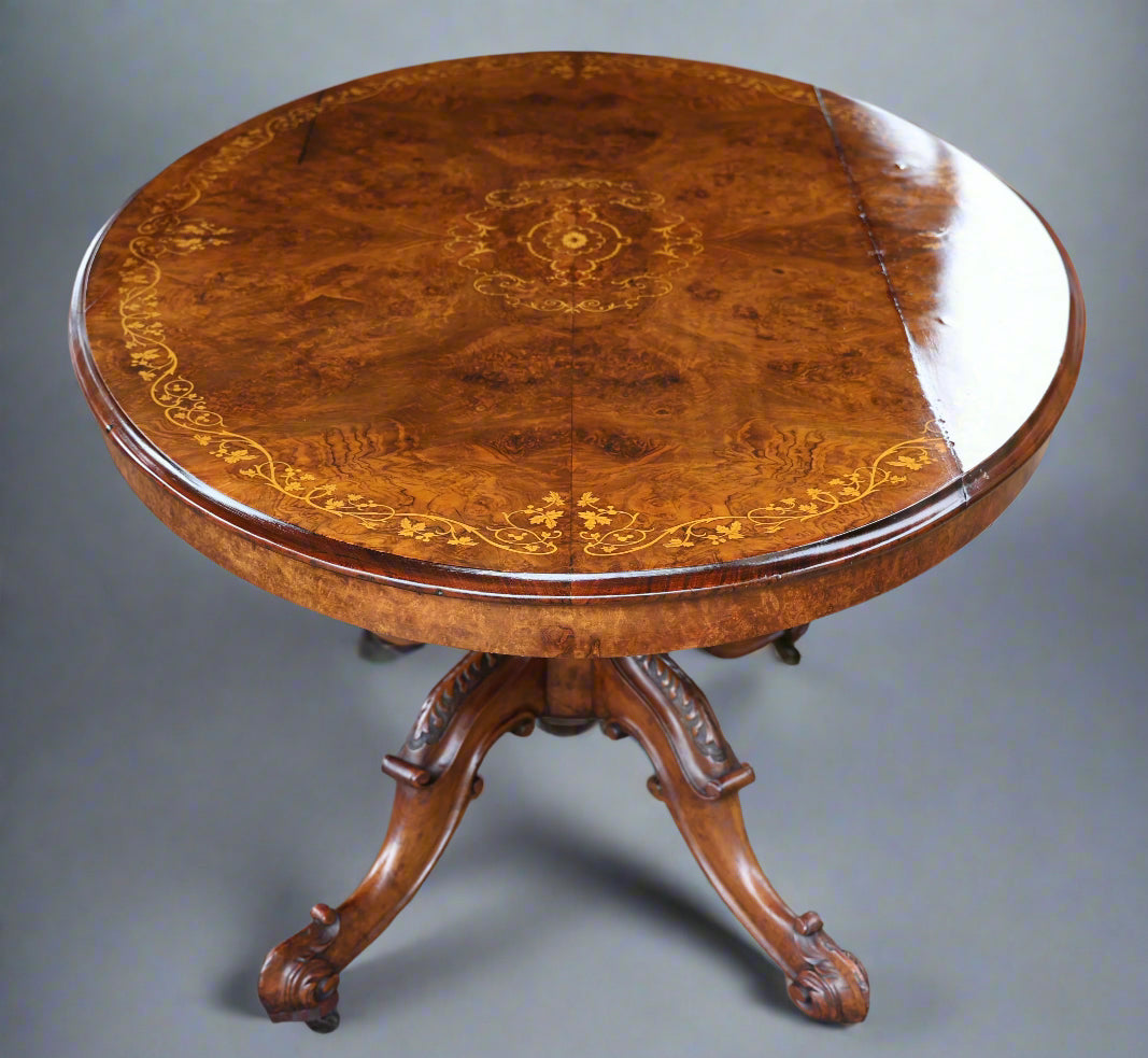 Victorian inlaid burr walnut Loo Table