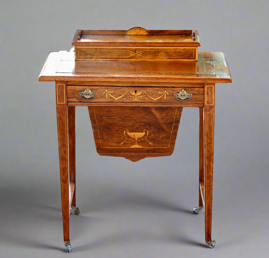 Edwardian inlaid Lady's Writing Table and Sewing Table combination