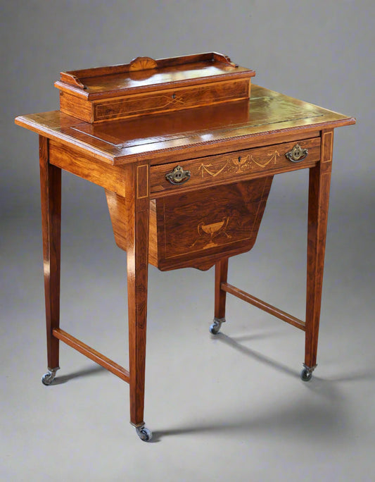 Edwardian inlaid Lady's Writing Table and Sewing Table combination