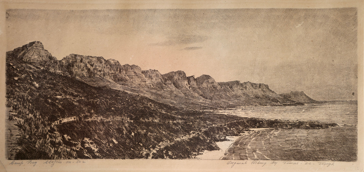 Tinus DE JONGH - Etching - Titled: Camps Bay, Clifton on Sea
