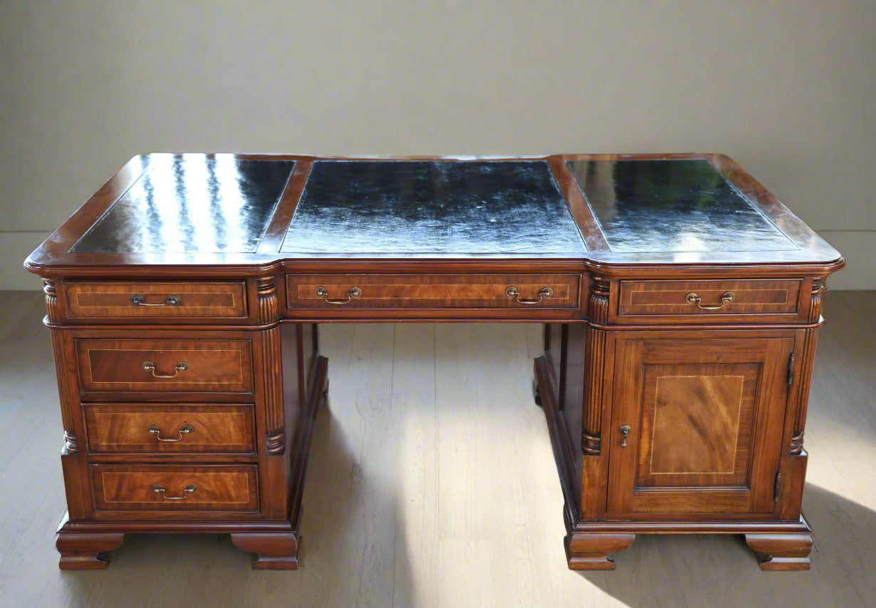 Georgian style inlaid mahogany Partner's Desk