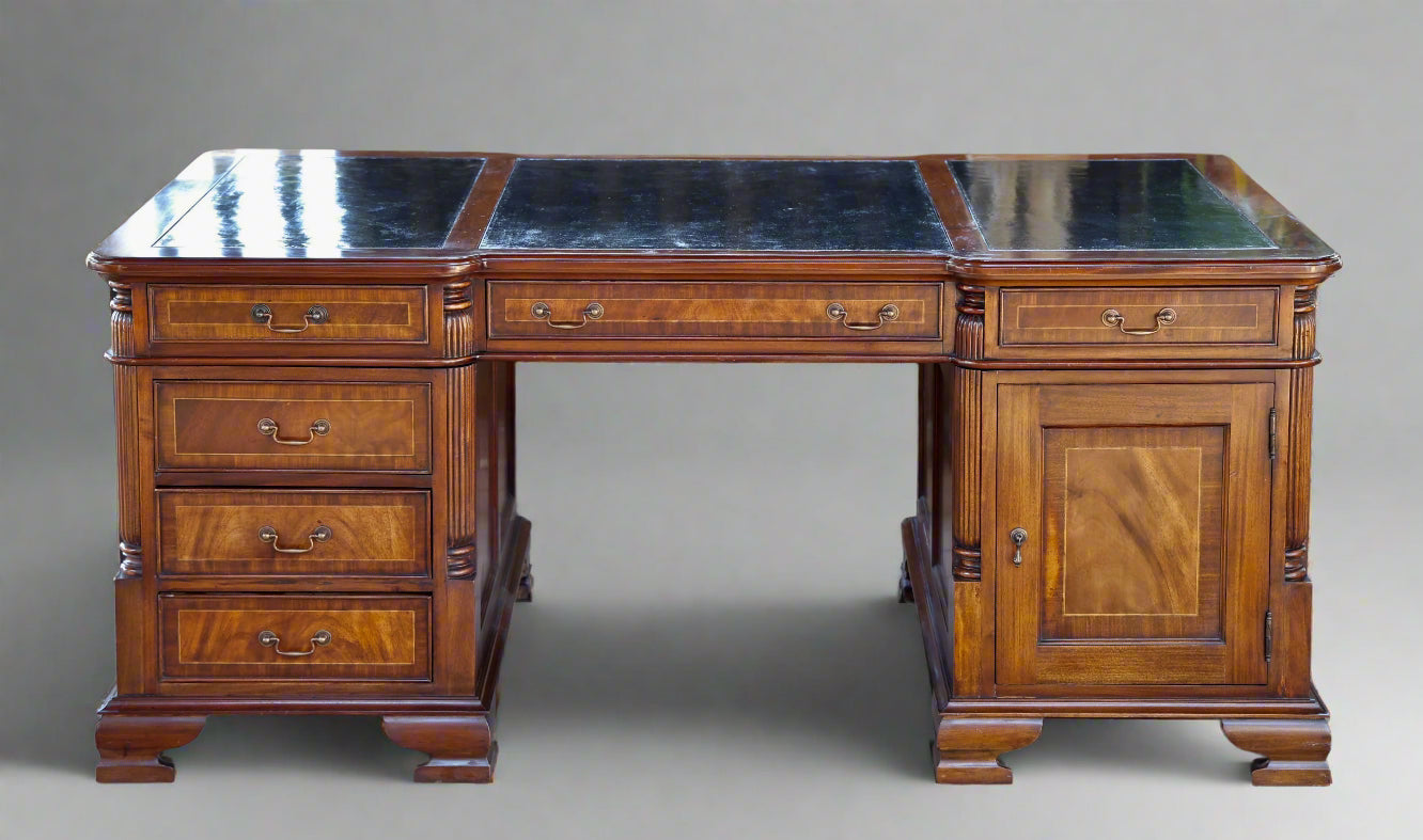 Georgian style inlaid mahogany Partner's Desk