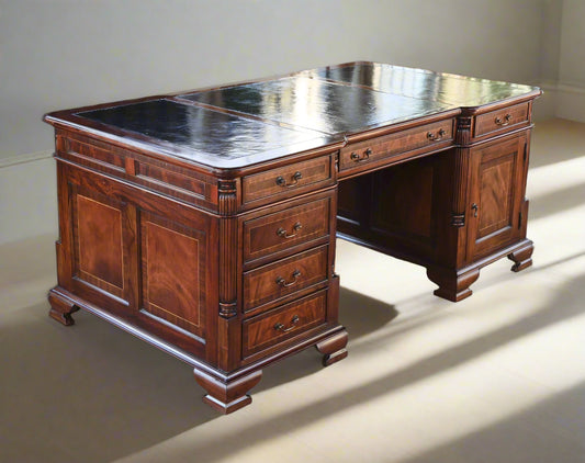 Georgian style inlaid mahogany Partner's Desk