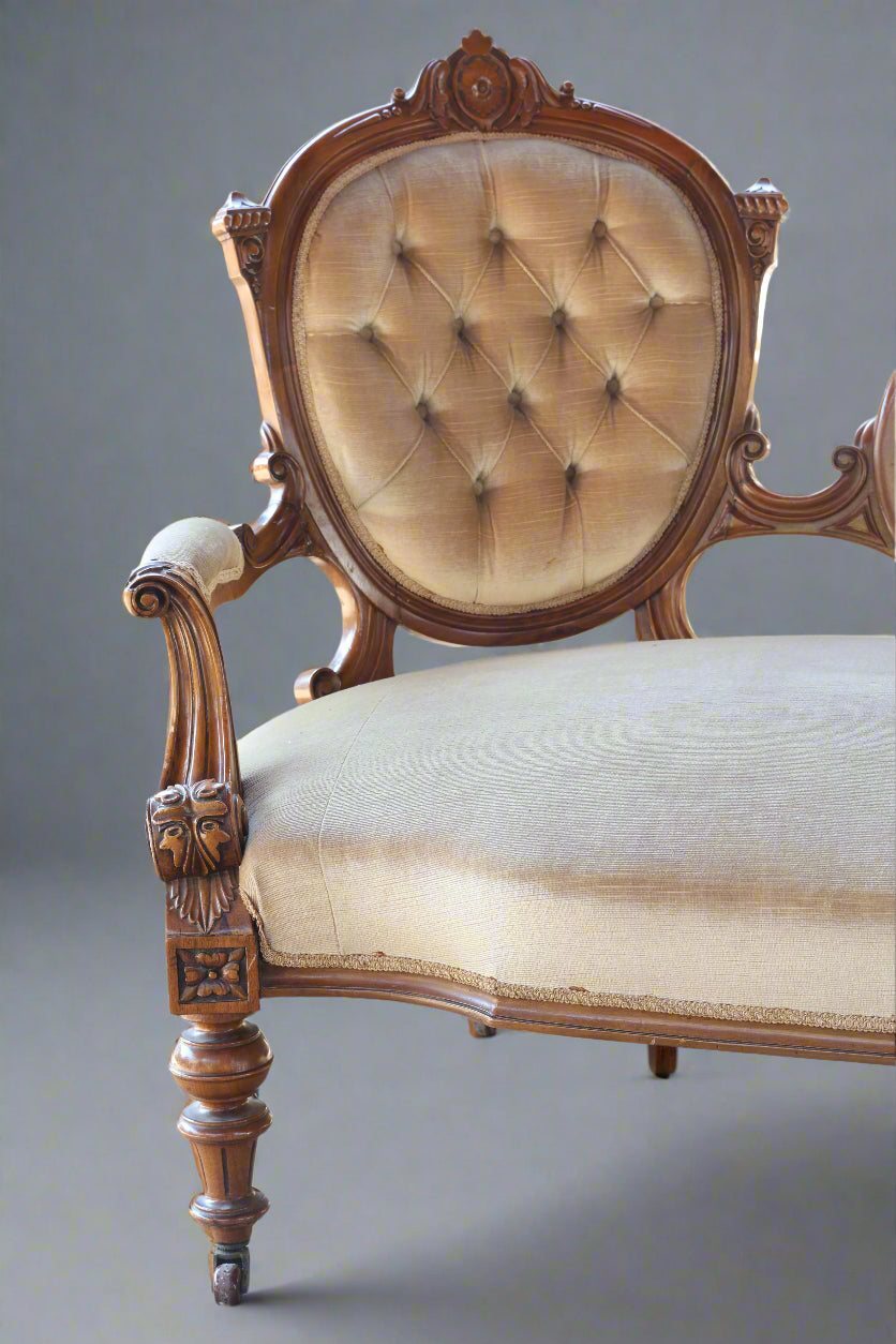 Victorian walnut double back Settee