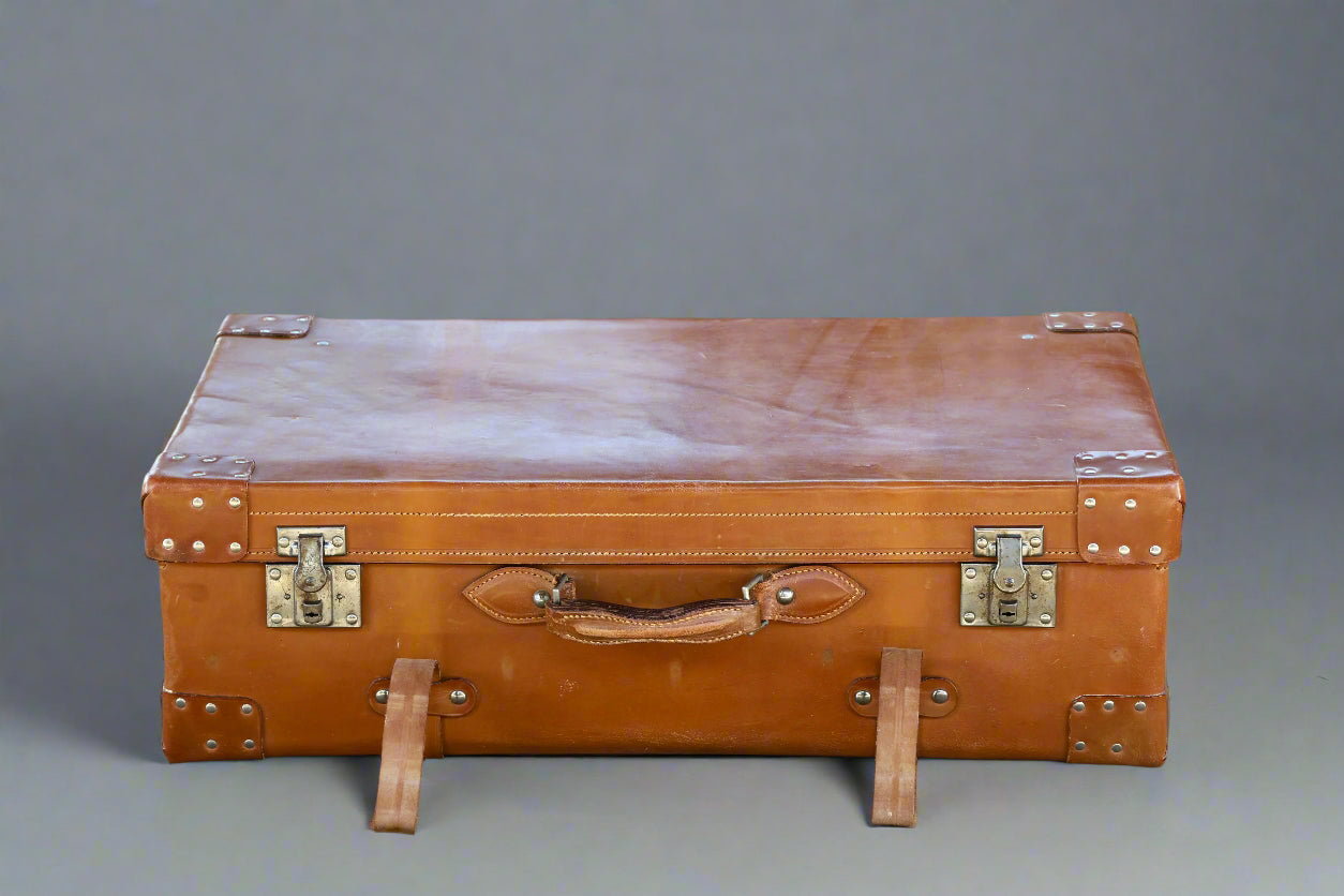 Vintage leather Suitcase - with original canvas cover