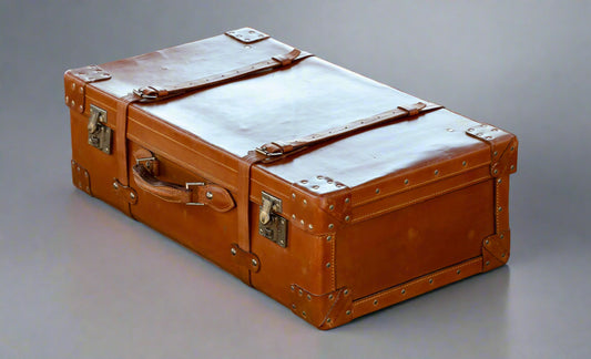 Vintage leather Suitcase - with original canvas cover