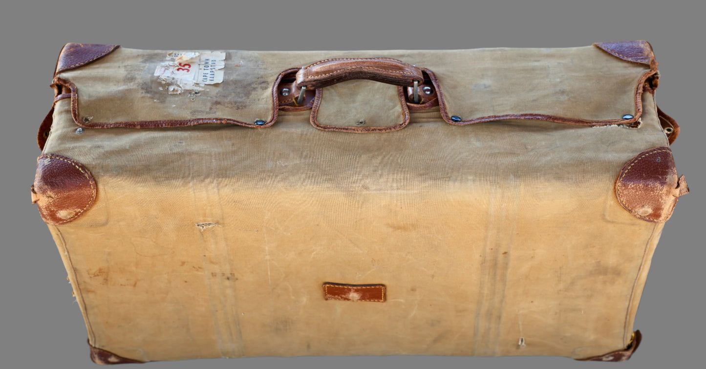 Vintage leather Suitcase - with original canvas cover