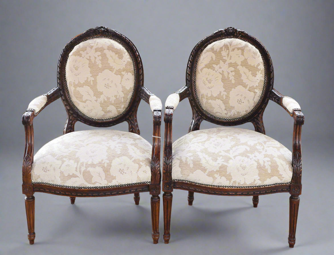 Fine pair of Louis XVI style Open Armchairs