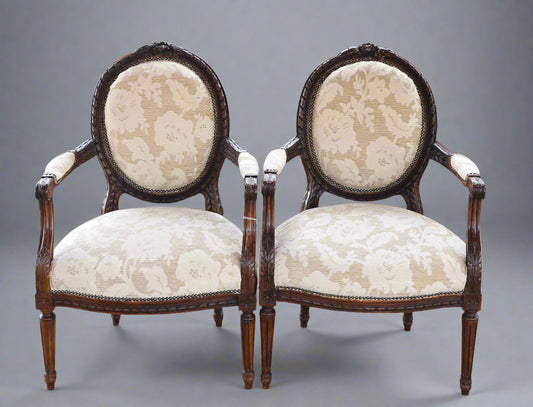 Fine pair of Louis XVI style Open Armchairs
