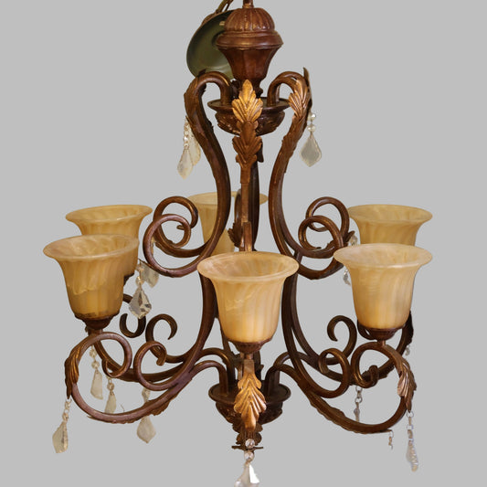 Bronzed metal Six light Chandelier