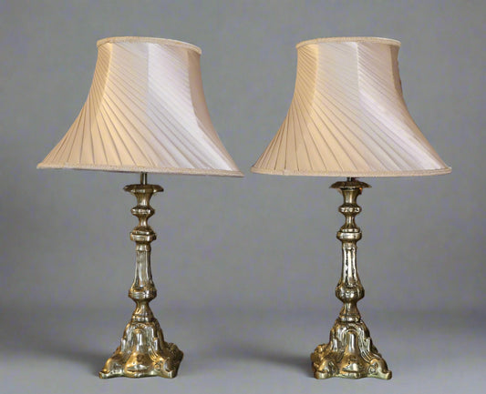 Pair of extremely heavy Cast Brass Table Lamps
