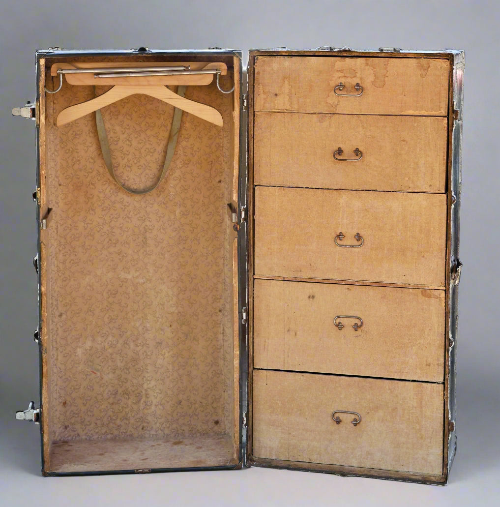 Vintage Steamer Trunk With Fitted Interior