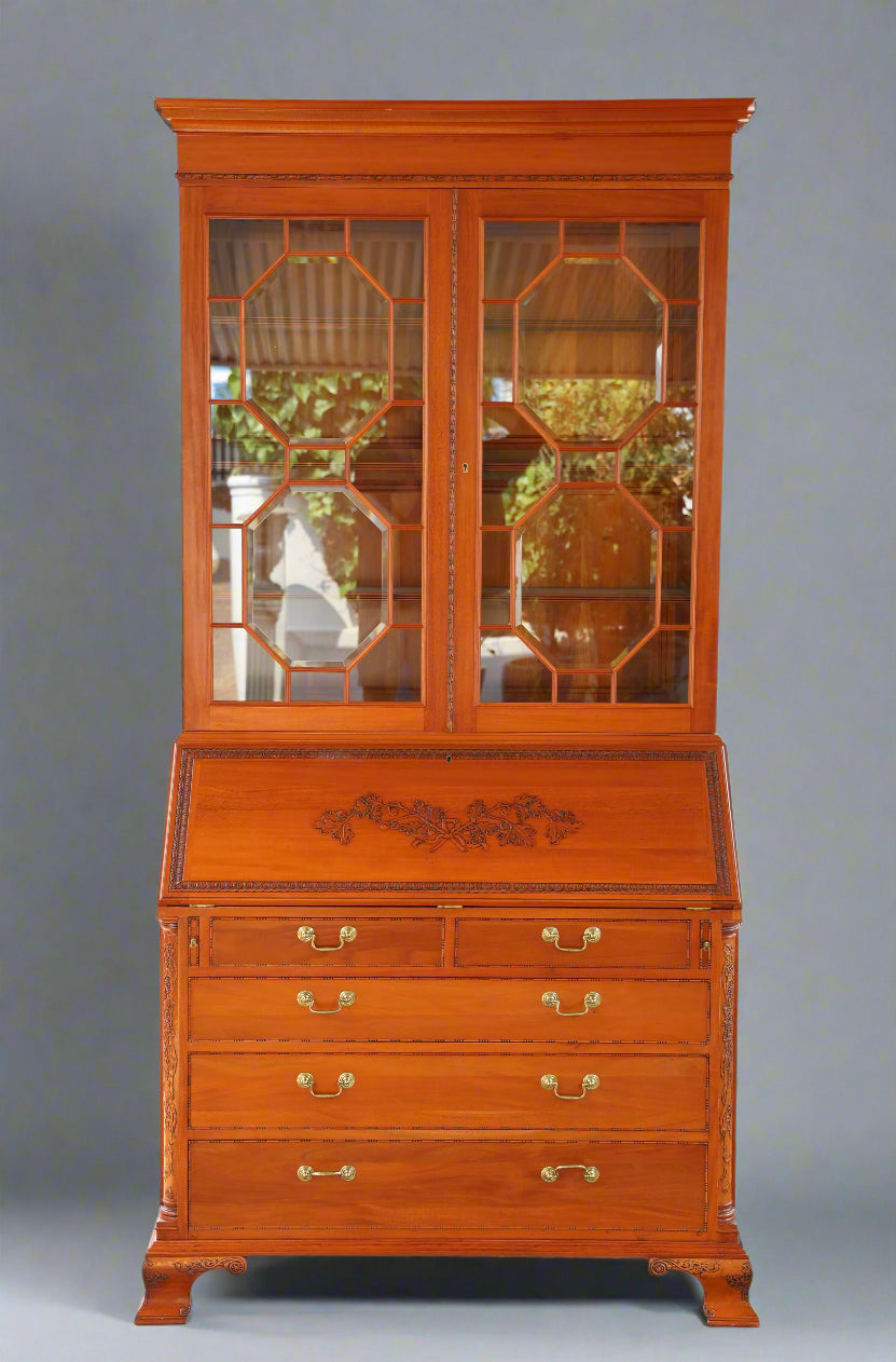 Georgian style blonde mahogany Bureau Bookcase