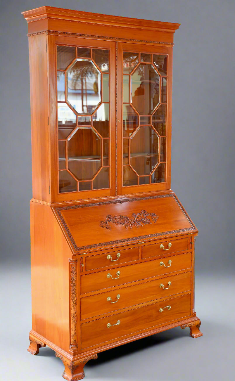 Georgian style blonde mahogany Bureau Bookcase