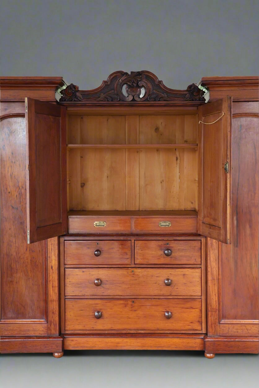 Mid Victorian Mahogany Breakfront Compactum Wardrobe