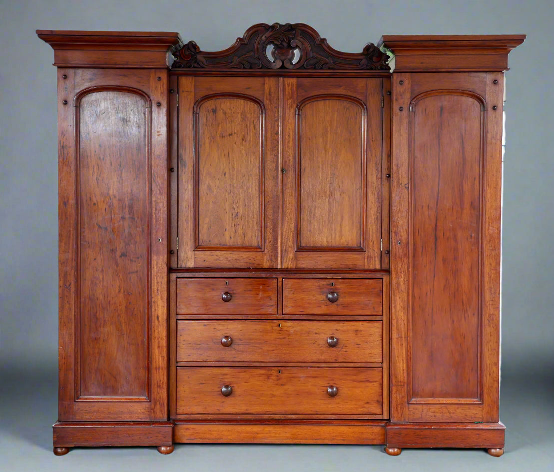 Mid Victorian Mahogany Breakfront Compactum Wardrobe