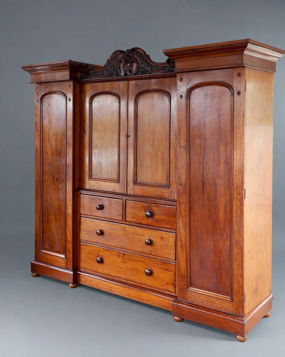 Mid Victorian Mahogany Breakfront Compactum Wardrobe