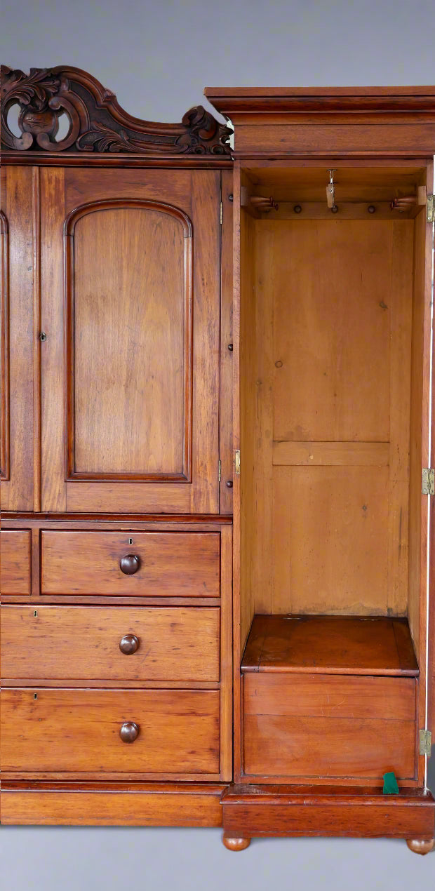 Mid Victorian Mahogany Breakfront Compactum Wardrobe