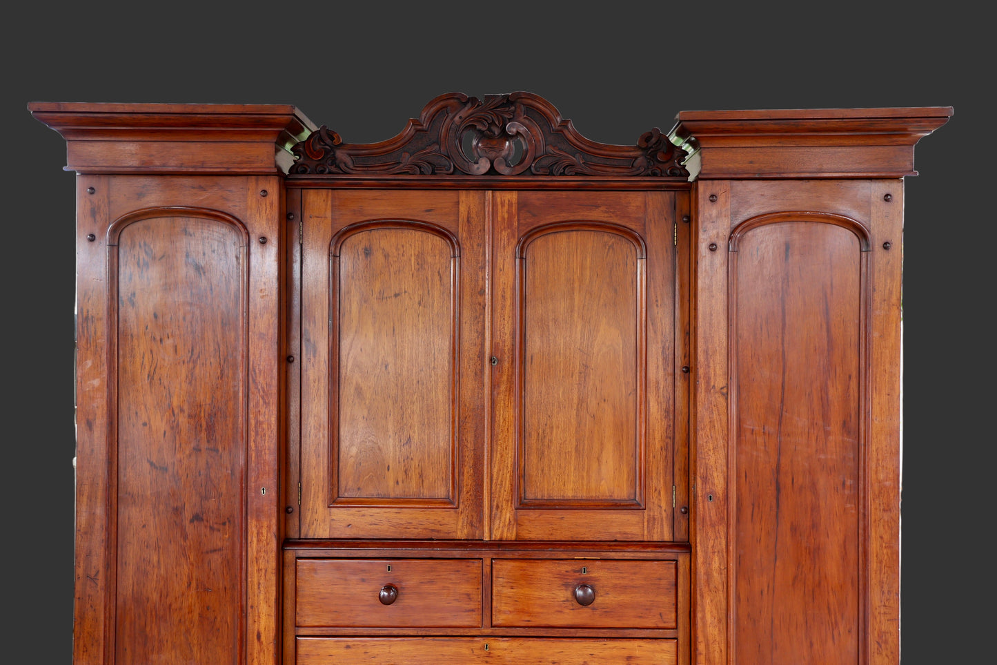 Mid Victorian Mahogany Breakfront Compactum Wardrobe