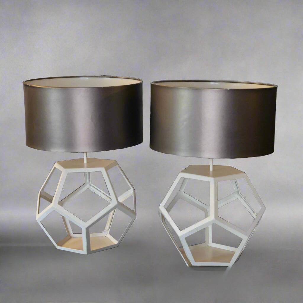 Pair of painted metal Geometric Orb Table Lamps
