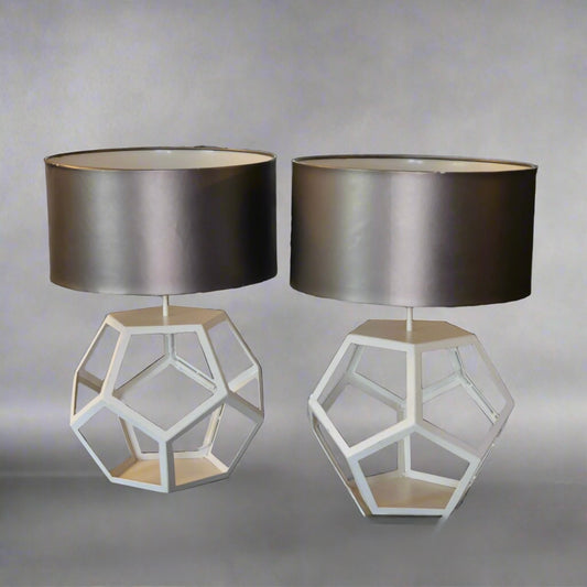 Pair of painted metal Geometric Orb Table Lamps
