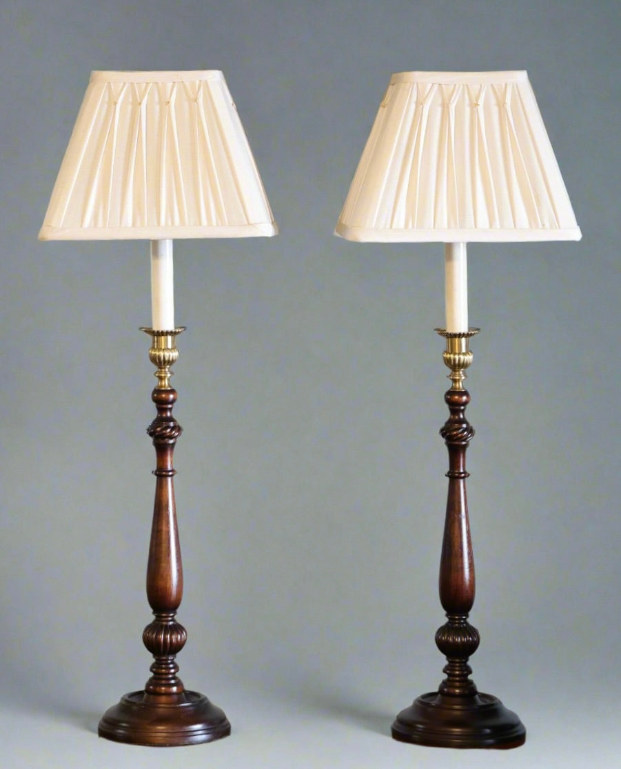 Pair of turned Mahogany Lamps
