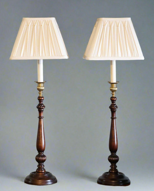 Pair of turned Mahogany Lamps