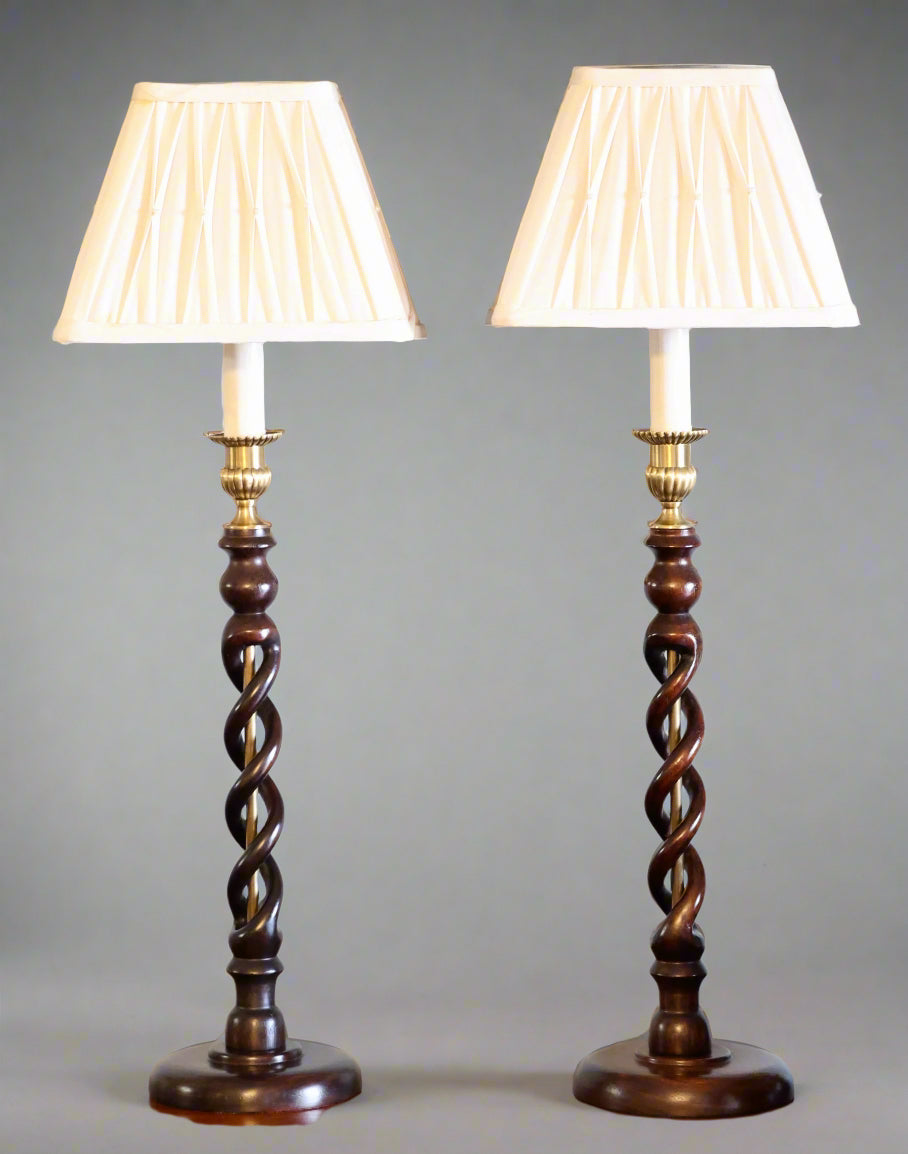 Pair of barley-twist  Mahogany Lamps