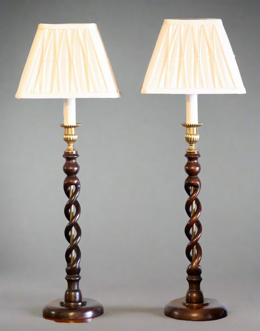 Pair of barley-twist  Mahogany Lamps