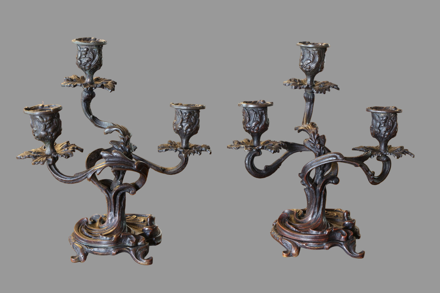 Pair of Beautiful 19th/20th Century Rococo Style French Bronze Candelabrum