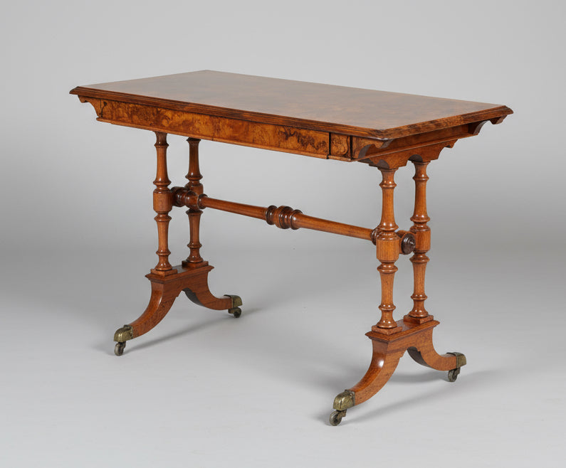 Victorian burr walnut Writing/Stretcher Table