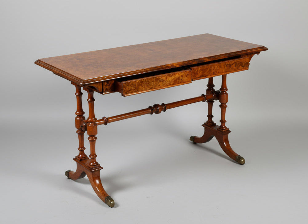 Victorian burr walnut Writing/Stretcher Table