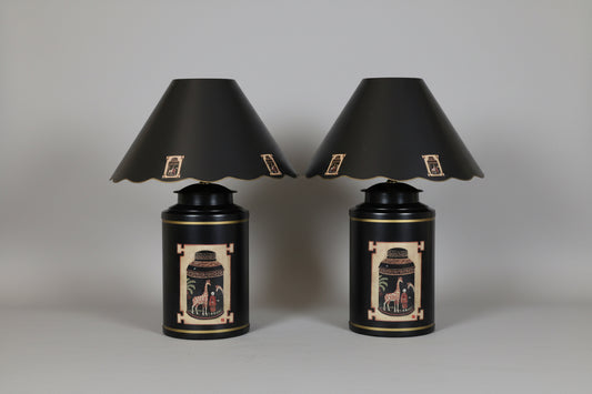 Pair of Toleware Tea Caddy decorative tin Lamp