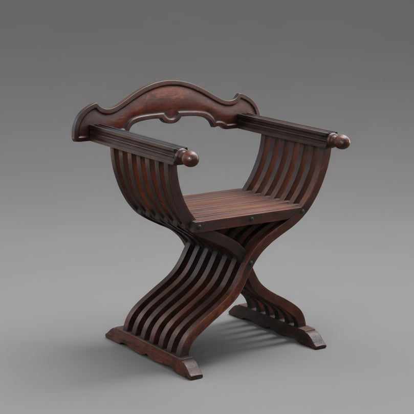 Early 20th Century Oak Savonarola Armchair