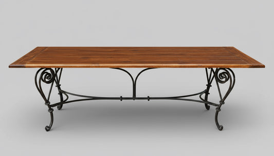 Dining Table with worked metal base.