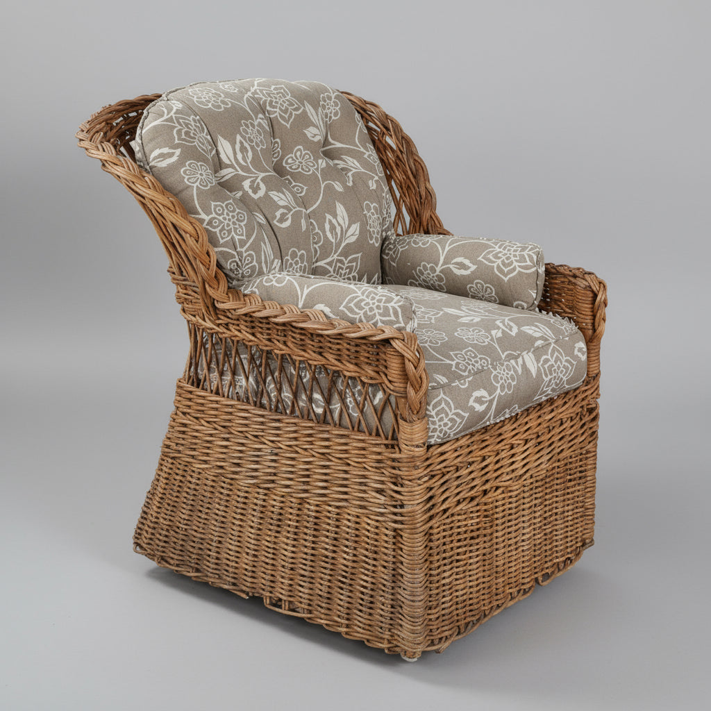 Pair of wicker Armchairs, with cushion & chair covers