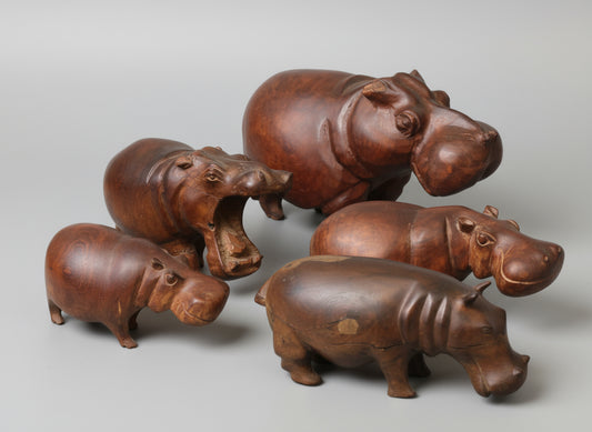 A family of  five carved wooden Hippo's - SOLD QUICKLY