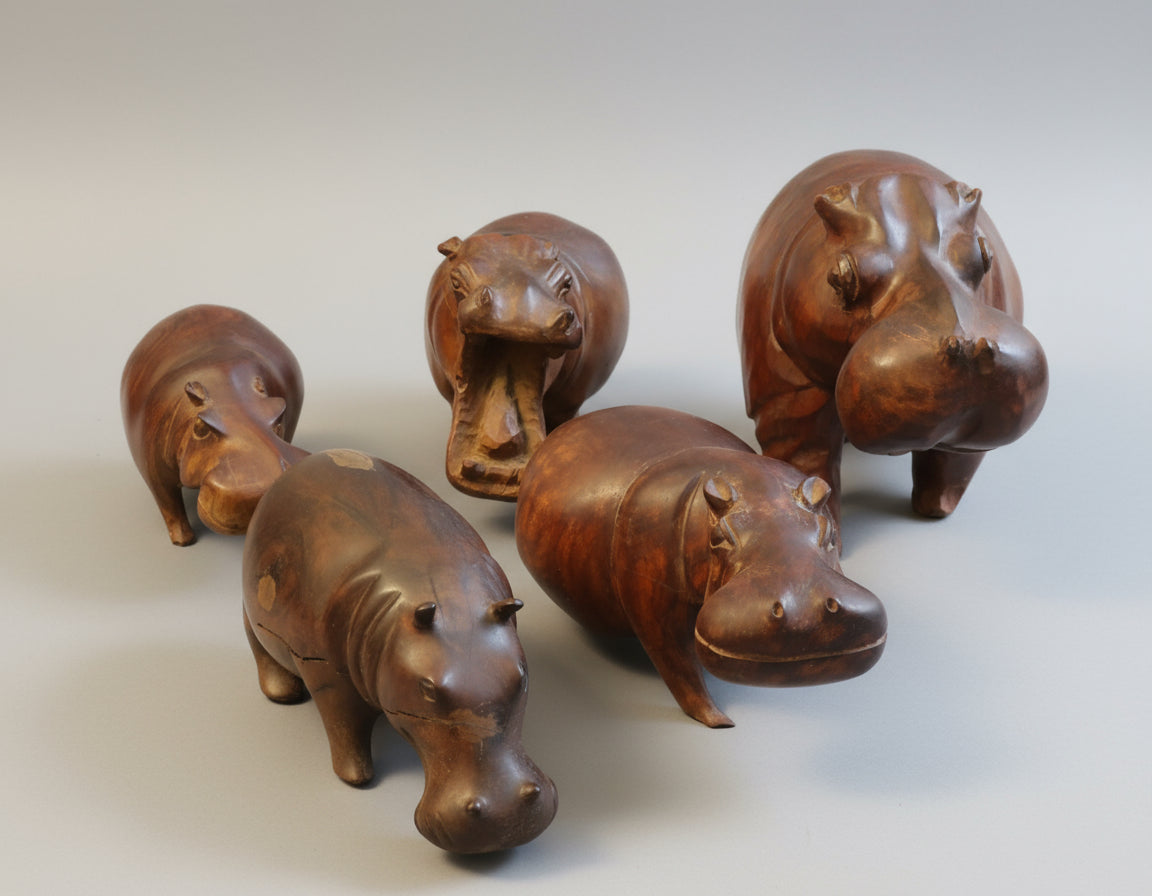 A family of  five carved wooden Hippo's - SOLD QUICKLY