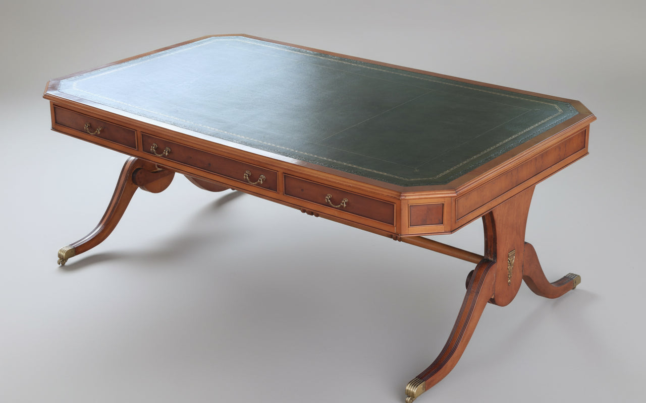 Yewwood Library Table, with tooled leather top