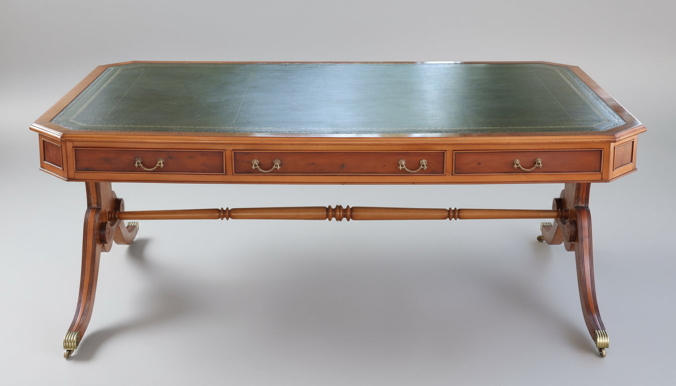 Yewwood Library Table, with tooled leather top