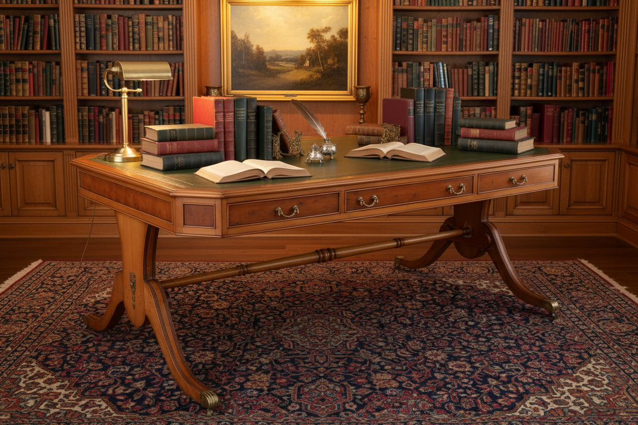 Yewwood Library Table, with tooled leather top