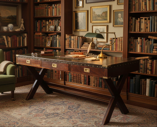 G2 Mahogany Military style leather clad Desk/Writing Table - SOLD