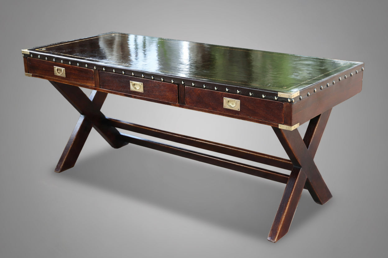 G2 Mahogany Military style leather clad Desk/Writing Table - SOLD