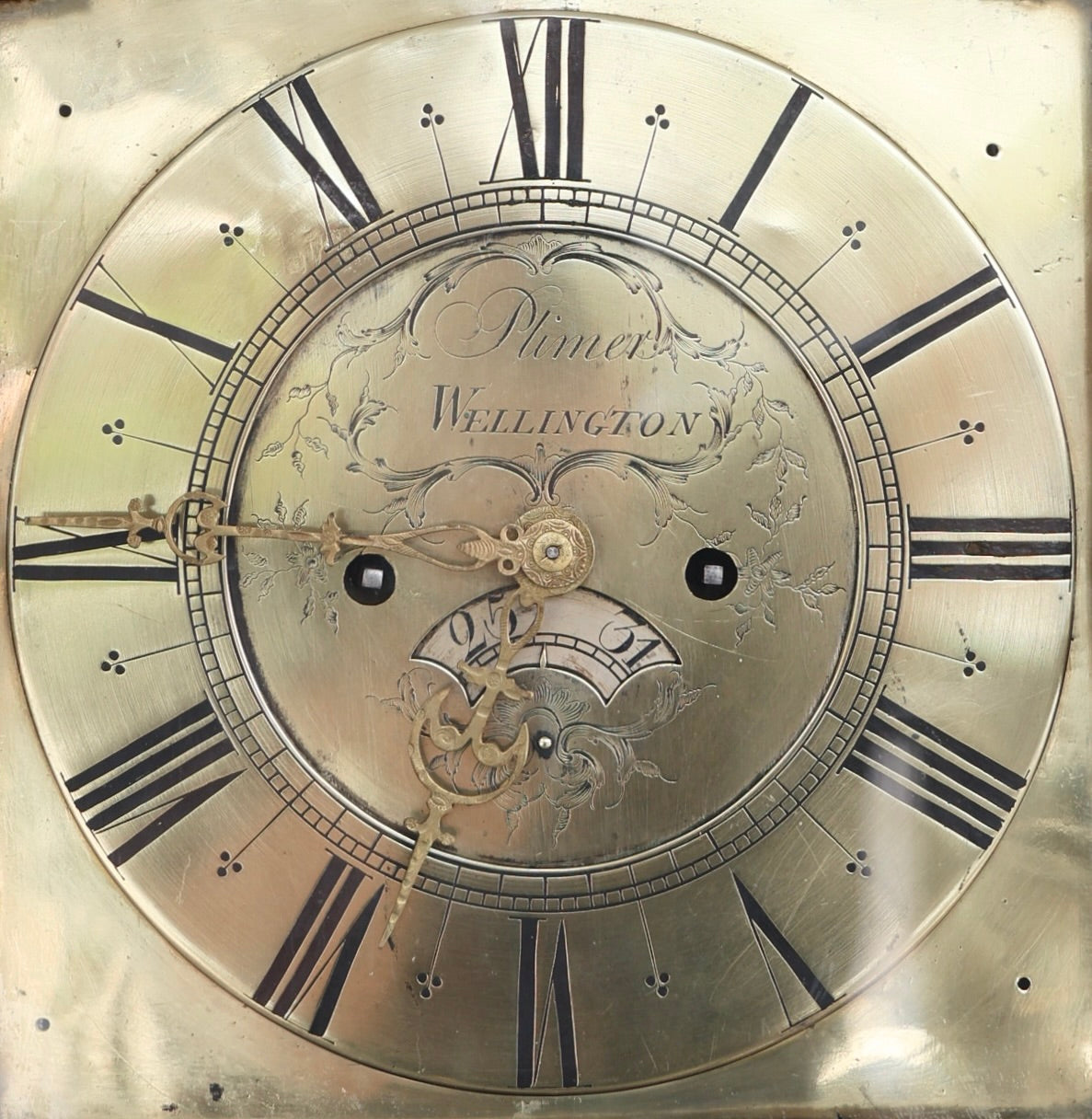 George III Brass Faced oak Long Case Clock - By N. Plimer, Wellington