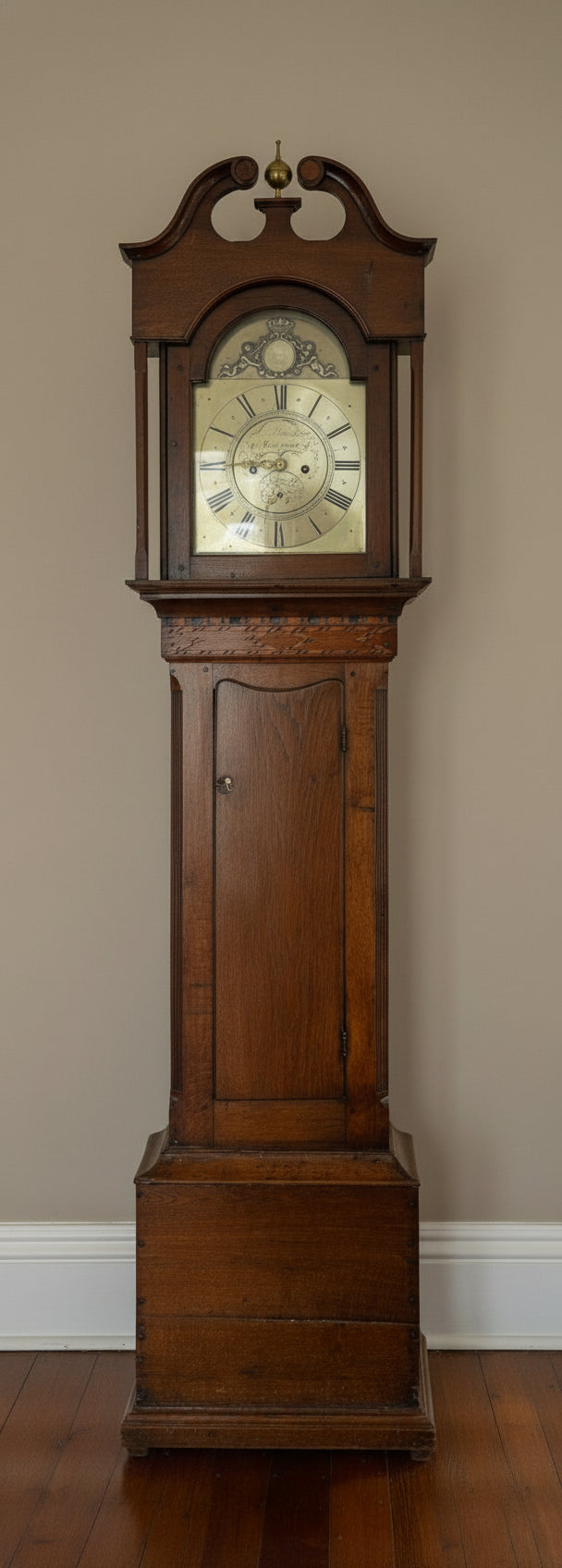 George III Brass Faced oak Long Case Clock - By N. Plimer, Wellington