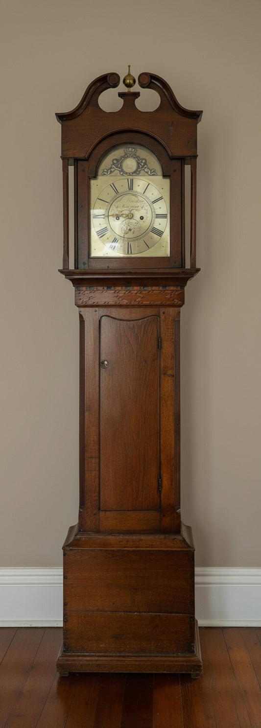 George III Brass Faced oak Long Case Clock - By N. Plimer, Wellington