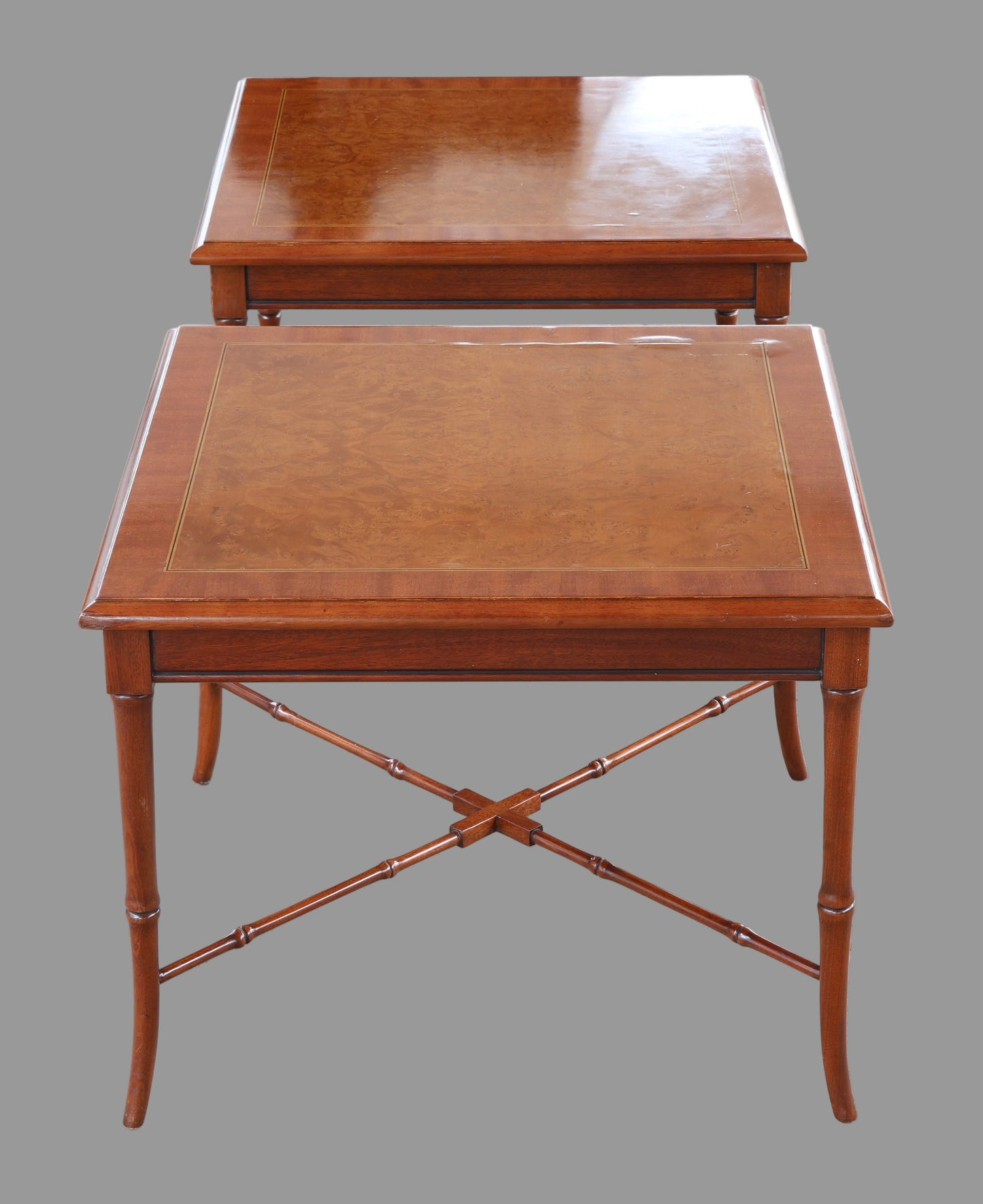 Pair mahogany and walnut Side Tables