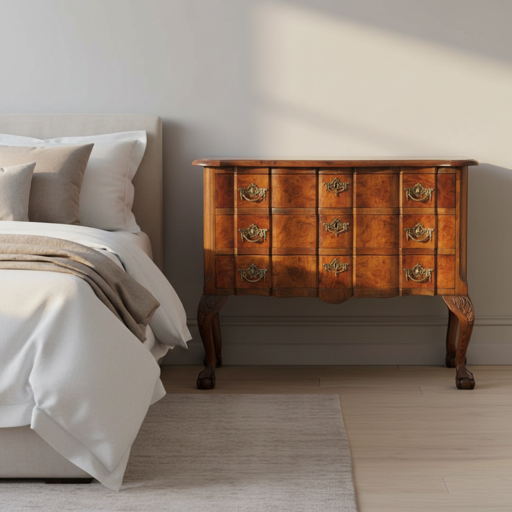 An early 20th Century burr walnut and beechwood Commode